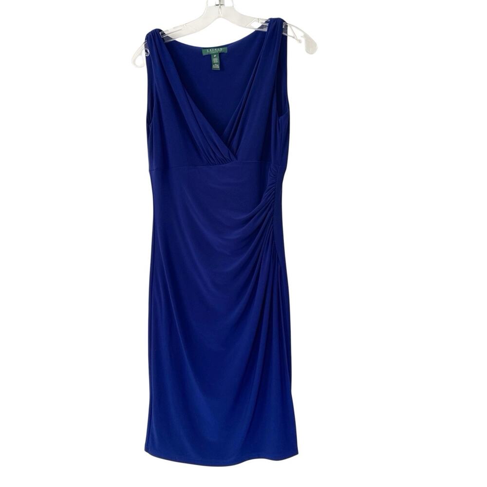 Lauren Ralph Lauren Dress Cobalt Blue Ruched Sheath Tank Slimming Size 8P Petite